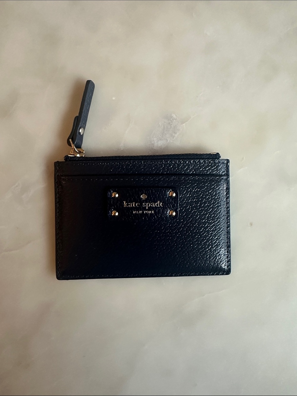 Kate Spade Leather Card Case Zip Closure Dark Navy